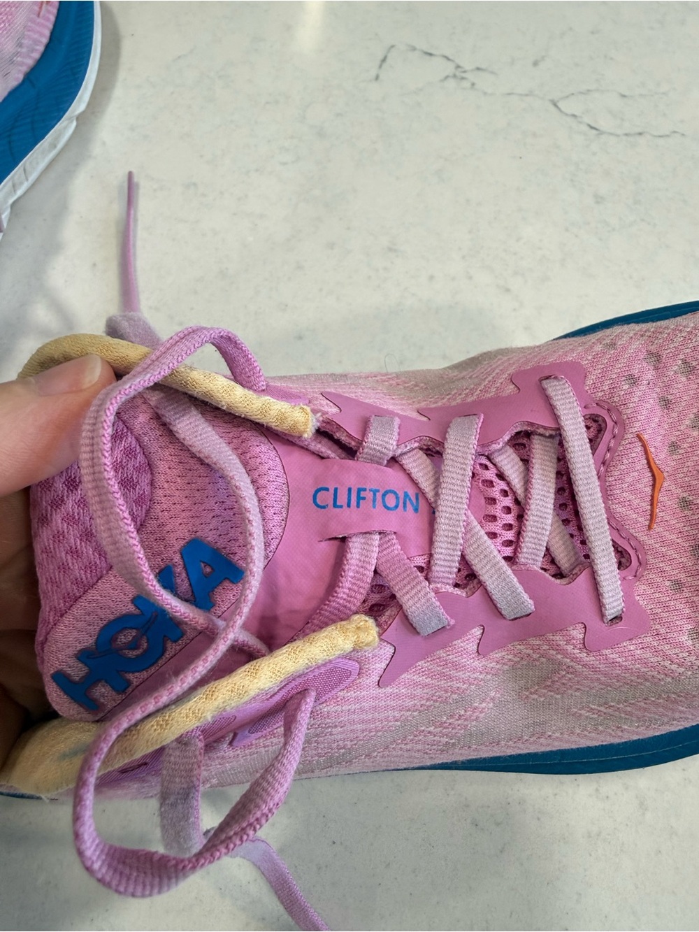HOKA ONE Clifton 9 Women’s Mesh Lace-Up Running Sneakers Pink Blue - Picture 7 of 8